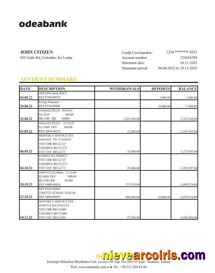 Turkey Odeabank Bank Statement Xls Photolook