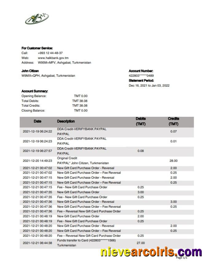 Premium Turkmenistan HalkBank Bank Statement Template, Word And PDF Format (.doc And .pdf)
