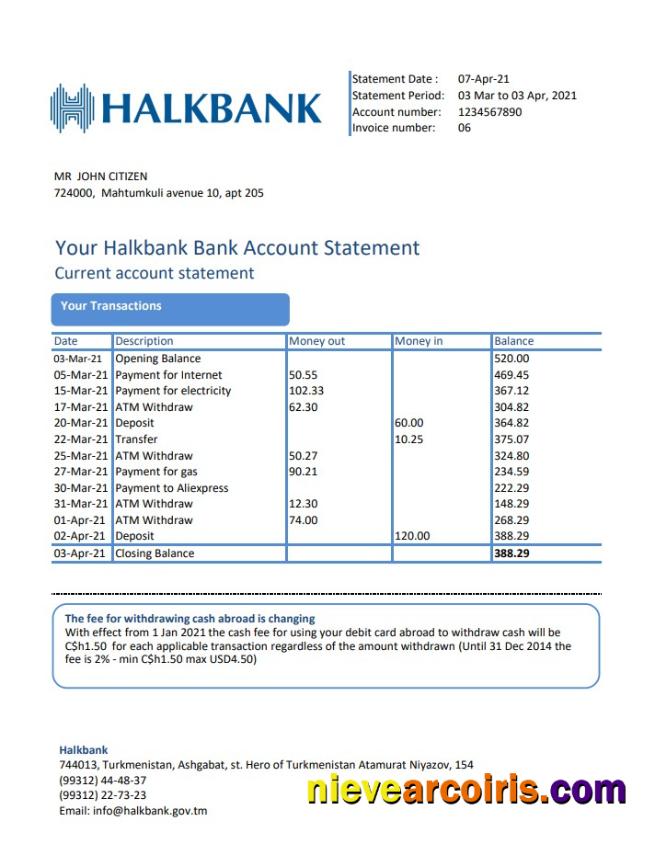 Turkmenistan Halkbank Excel Pdf Sample
