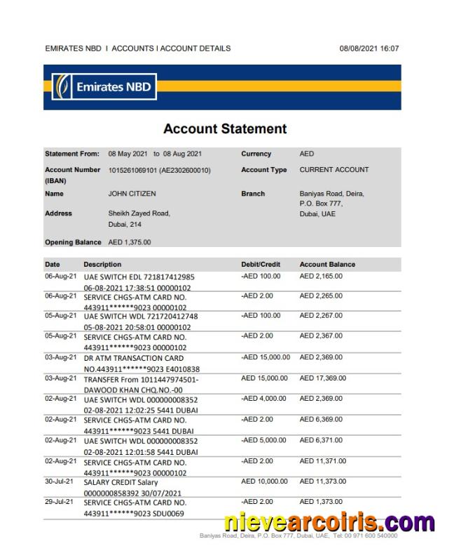 UAE Dubai Emirates NBD Excel Pdf Preview