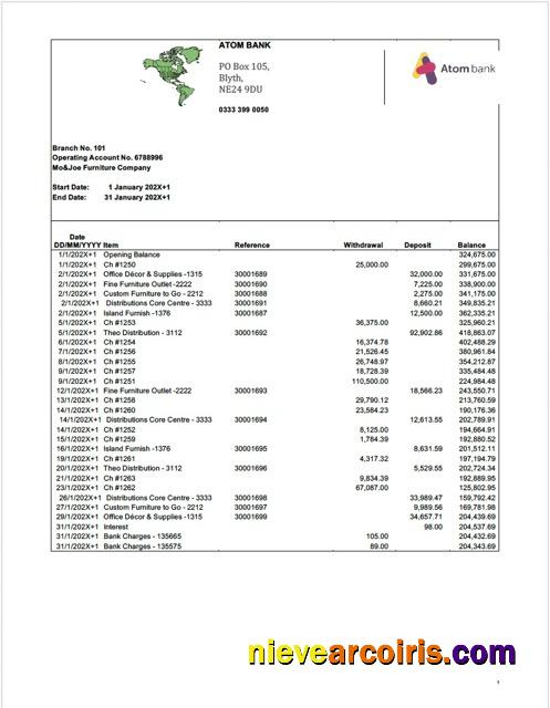 Realistic UK Atom Bank Account Statement Word And PDF Template