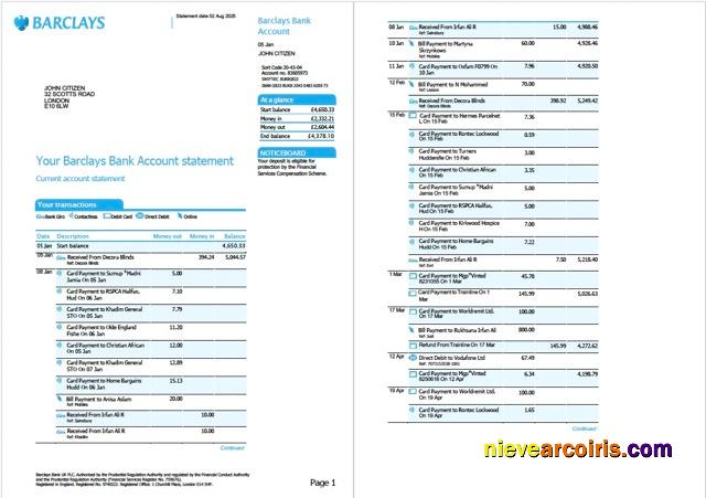 Realistic UK Barclays Bank Account Statement Word And PDF Template, 2 Pages