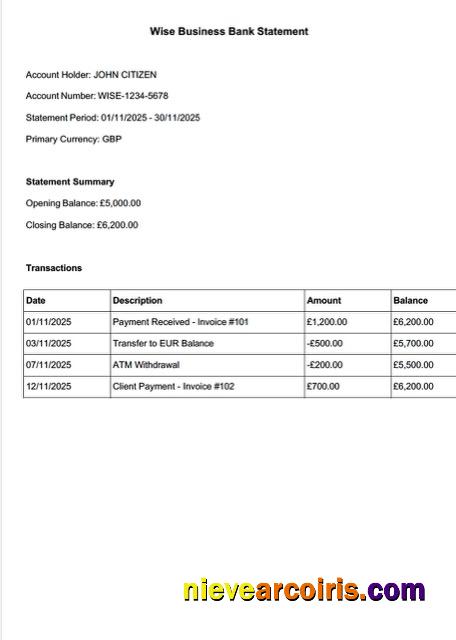Editable UK Wise Bank Statement Word And PDF Template