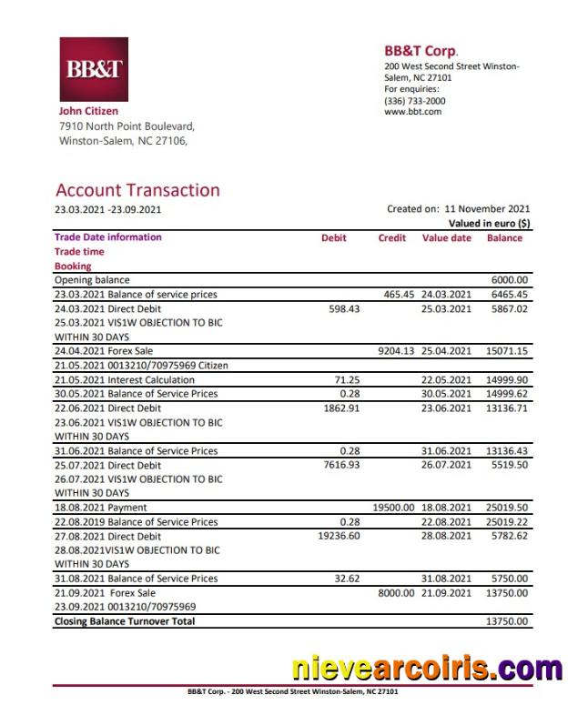 USA BB&T Corp. Excel Pdf Template