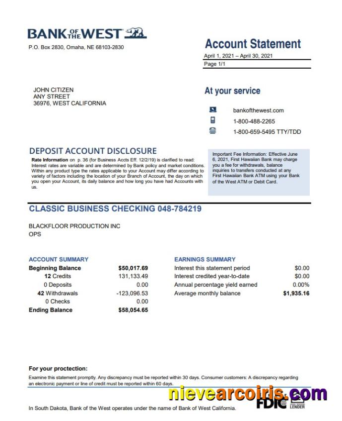 USA Bank Of The West Bank Excel Pdf Preview