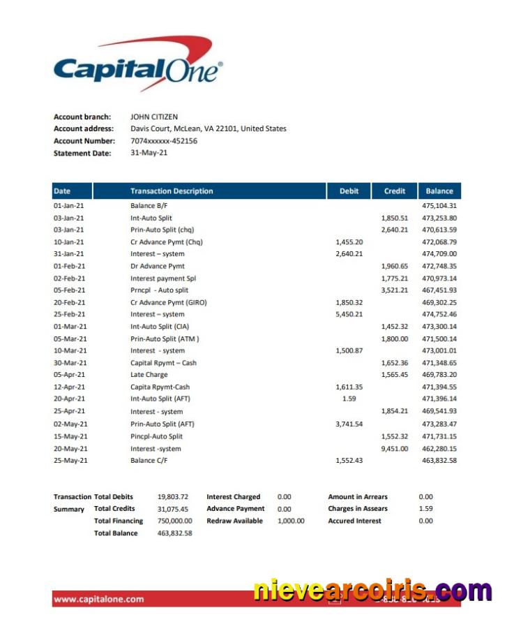 Premium USA Capital One Bank Statement Easy To Fill Template In Excel And PDF Format