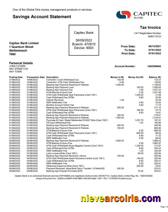 USA Capitec Bank Statement Photolook