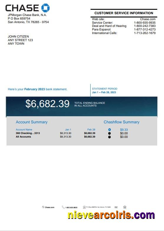 Professional USA Chase Bank Statement Word And PDF Template, Version 2