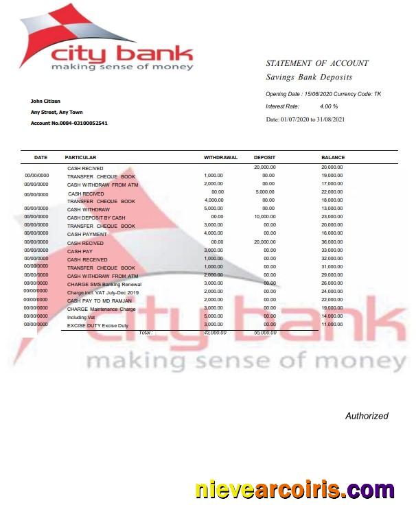 Editable USA City Bank Statement Word And PDF Template