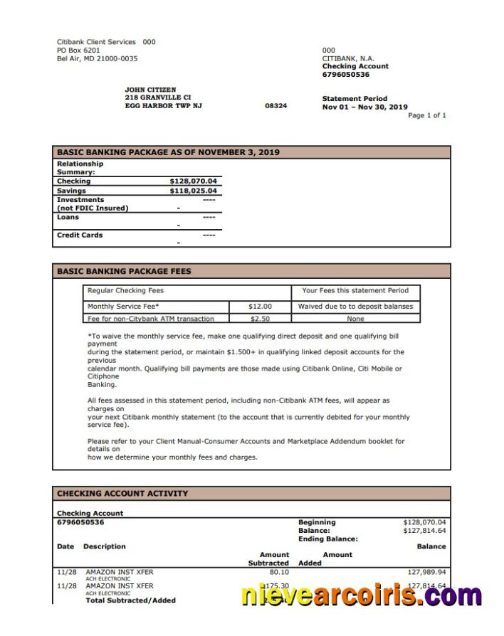 Professional USA City Bank Statement Template In Word And PDF Format