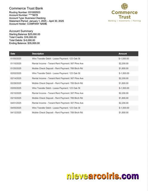 Professional USA Commerce Trust Bank Business Checking Word And PDF Template
