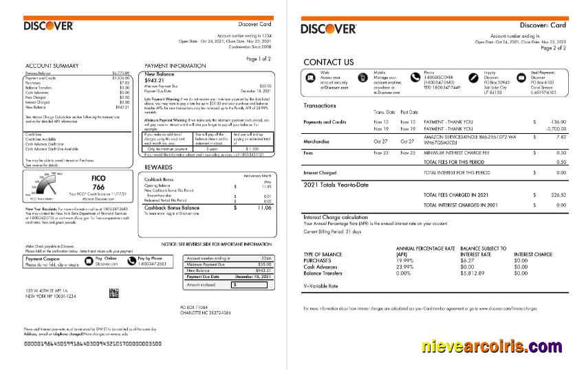 Premium USA Discover Bank Credit Card Statement Template In Word And PDF Format (2 Pages)