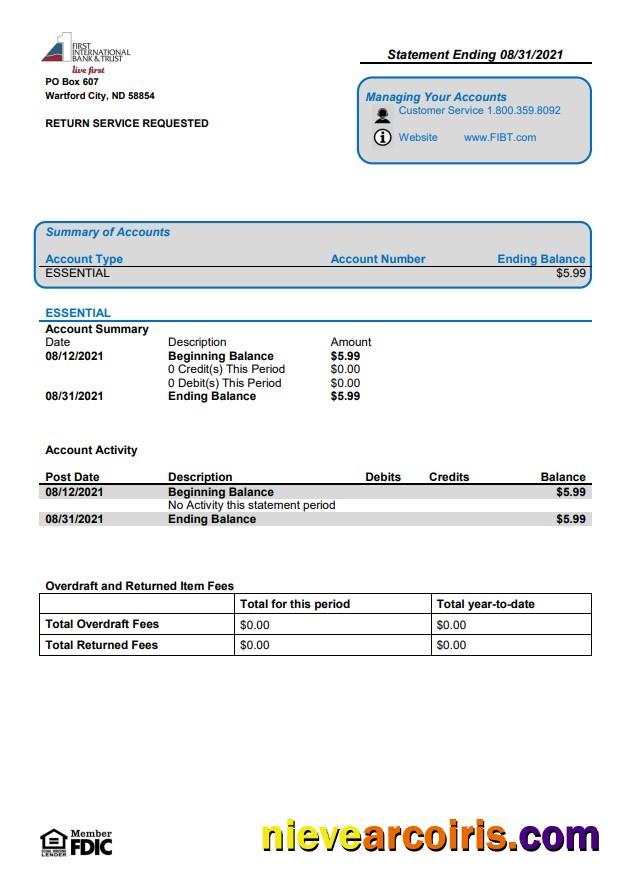 USA First International Bank & Trust Sample