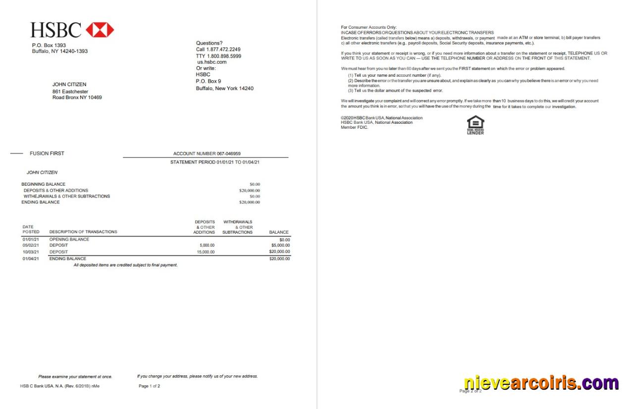 USA HSBC 2 Pages Version 2 Sample