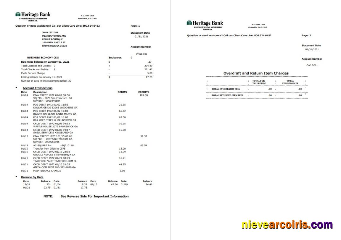 USA Heritage Bank 3 Pages Word Pdf Template