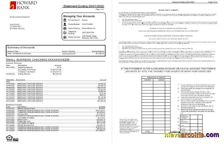 USA Howard Bank Statement 4 Pages Preview