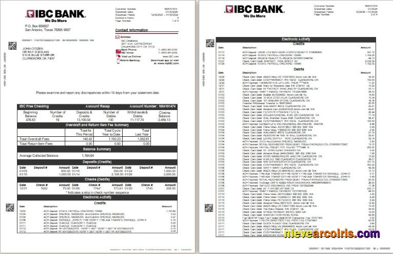 Professional USA IBC Bank Statement Word And PDF Template, 4 Pages