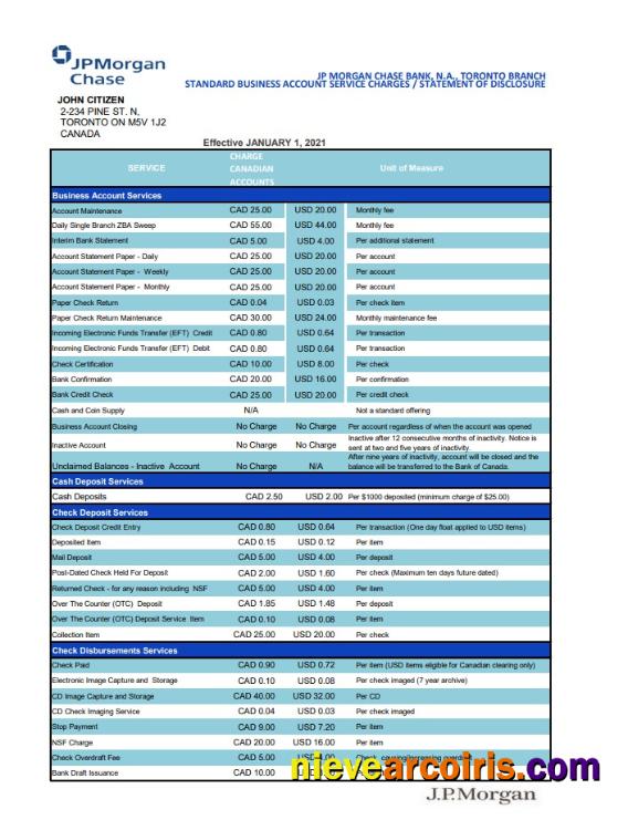 Editable USA JP Morgan Chase Bank Statement Template In .xls And .pdf File Format
