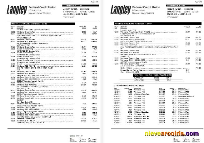 USA Langley Federal Credit Union Bank Statement, 6 Pages 2 Photolook