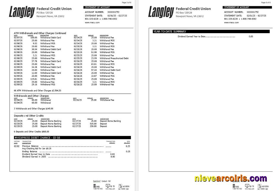 USA Langley Federal Credit Union Bank Statement, 6 Pages 3 Preview