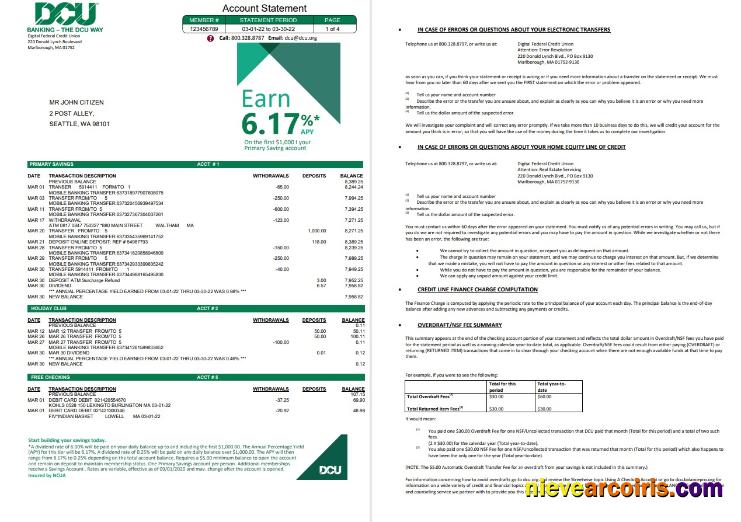 USA Massachusetts Digital Federal Credit Union (DCU) Bank 5 Pages Template
