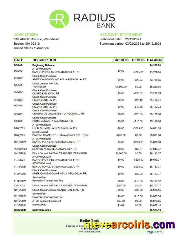 USA Massachusetts Radius Bank Excel Pdf Sample