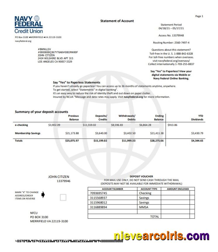 USA Navy Federal Credit Union Sample
