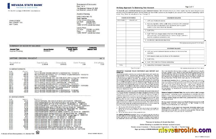USA Nevada State Bank Anytime Checking 4pages Photolook