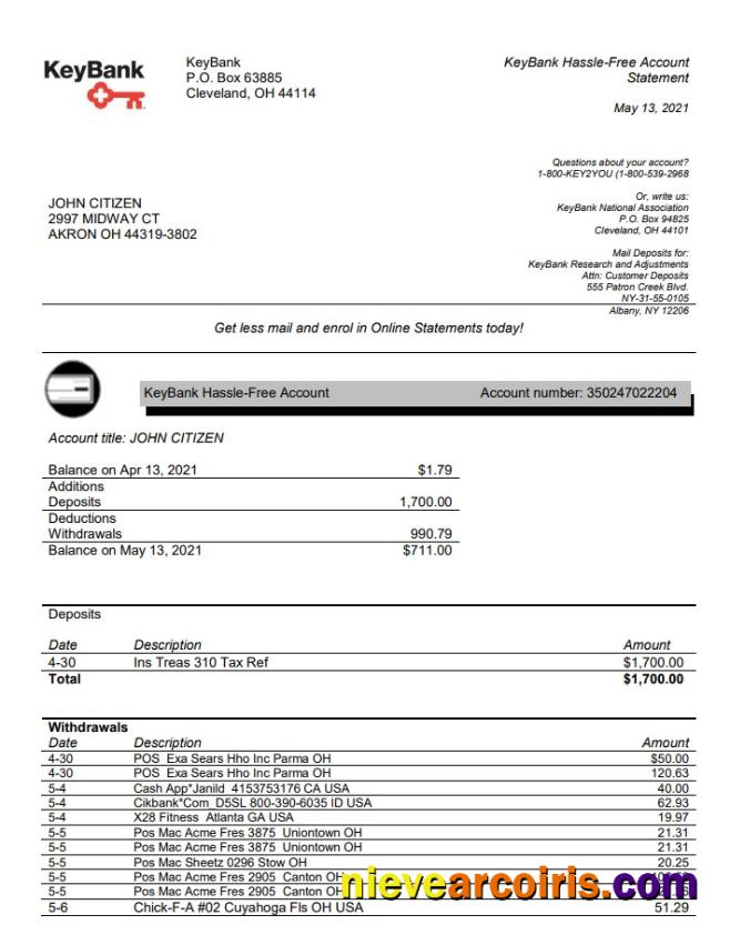 USA Ohio KeyBank Word Sample