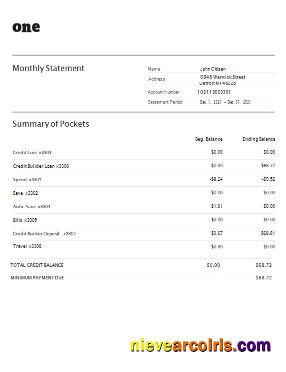Realistic USA One Bank Statement Word And PDF Template, 4 Pages