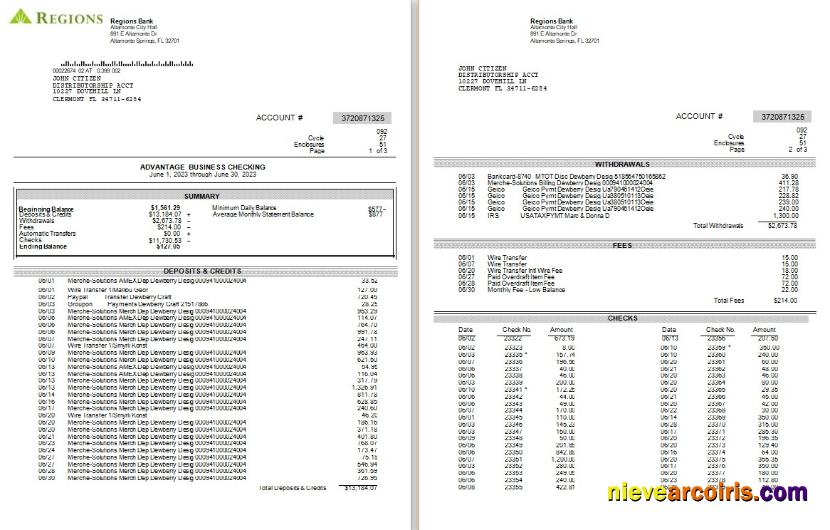 Editable USA Regions Bank Statement Word And PDF Template, 3 Pages, Version 2