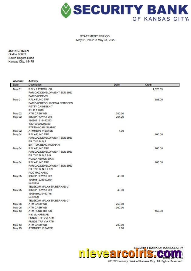 USA Security Bank Of Kansas City Statement Sample