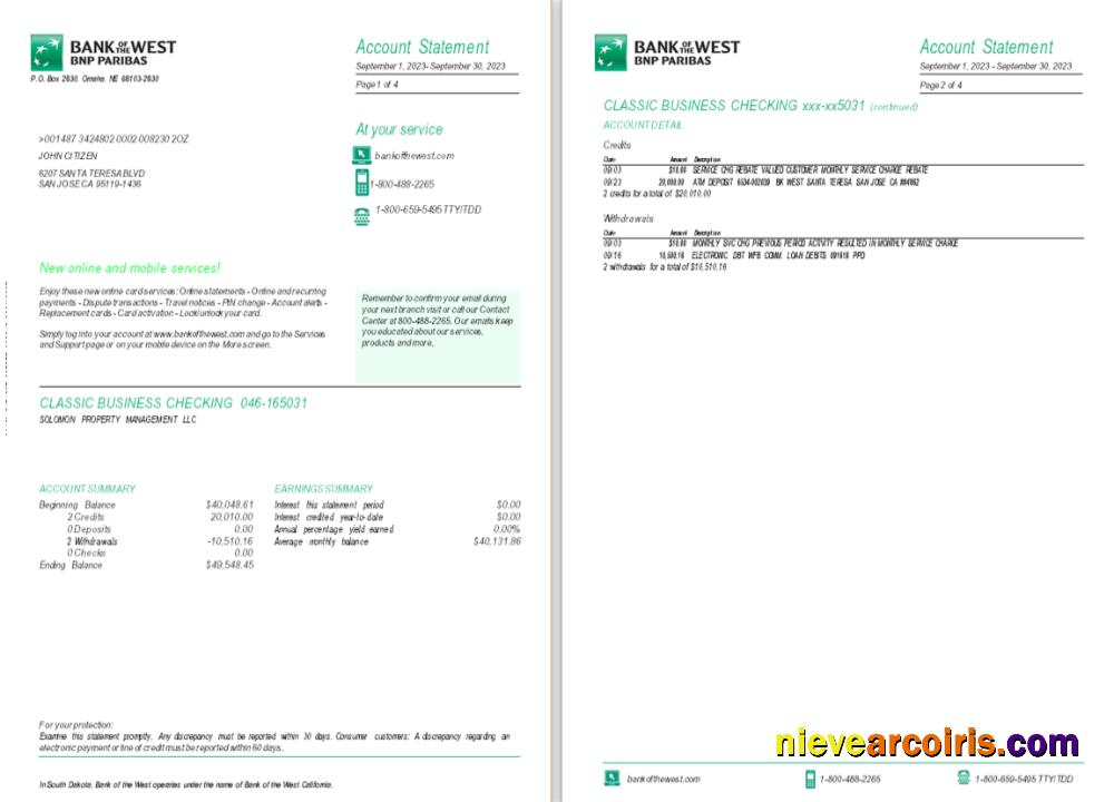 USA South Dakota Bank Of The West BNP Paribas, 4 Pages 1 2 Photolook