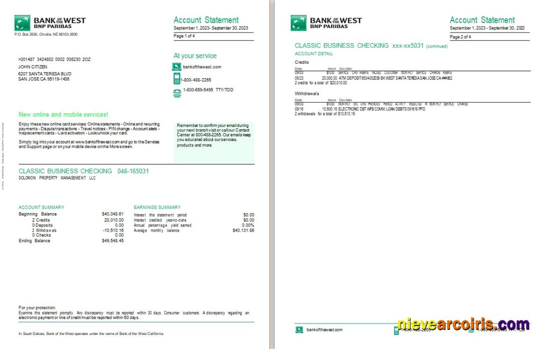 USA South Dakota Bank Of The West BNP Paribas, 4 Pages Photolook