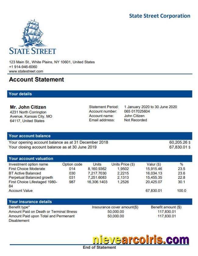 USA State Street Corporation Doc Pdf Template