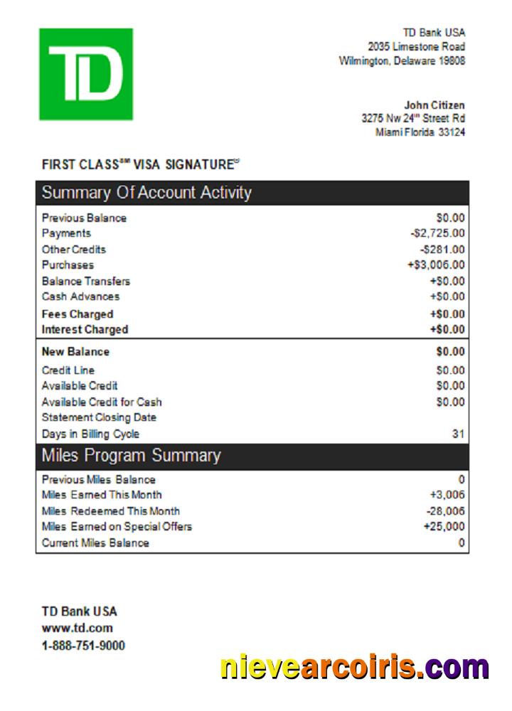 USA TD Bank Credit Card St Preview