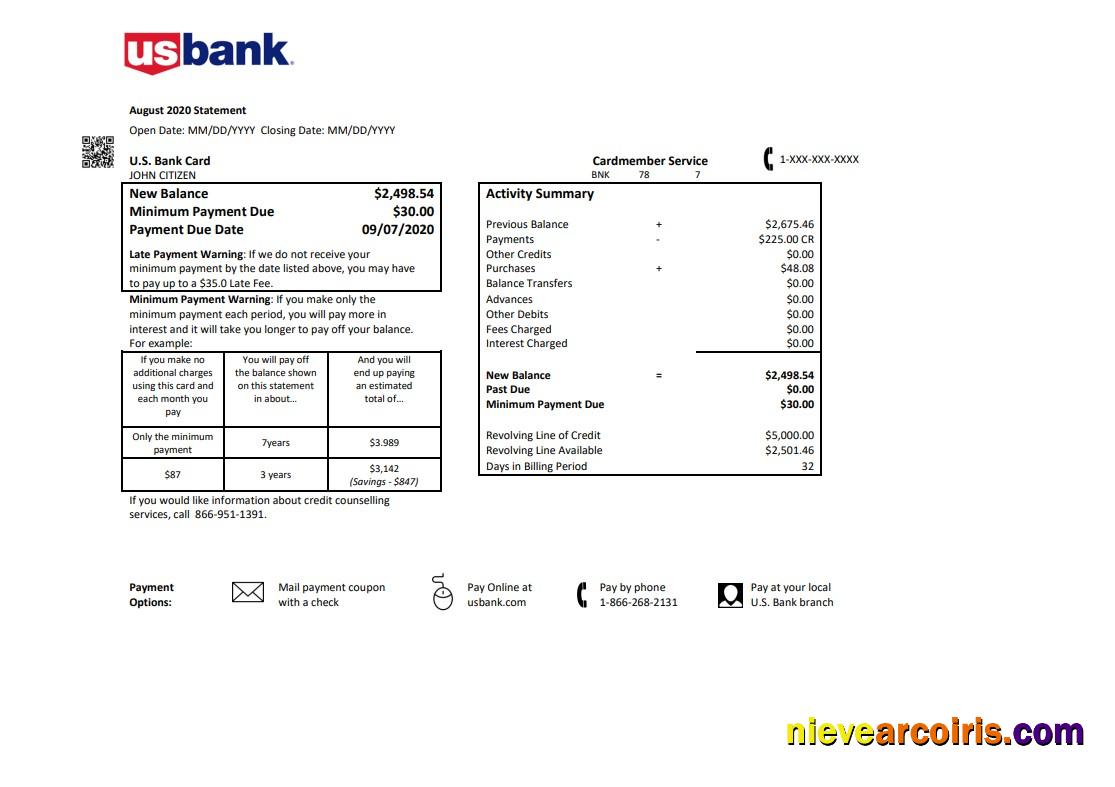 Professional USA U.S. Bank Credit Card Statement Template In .doc And .pdf Format