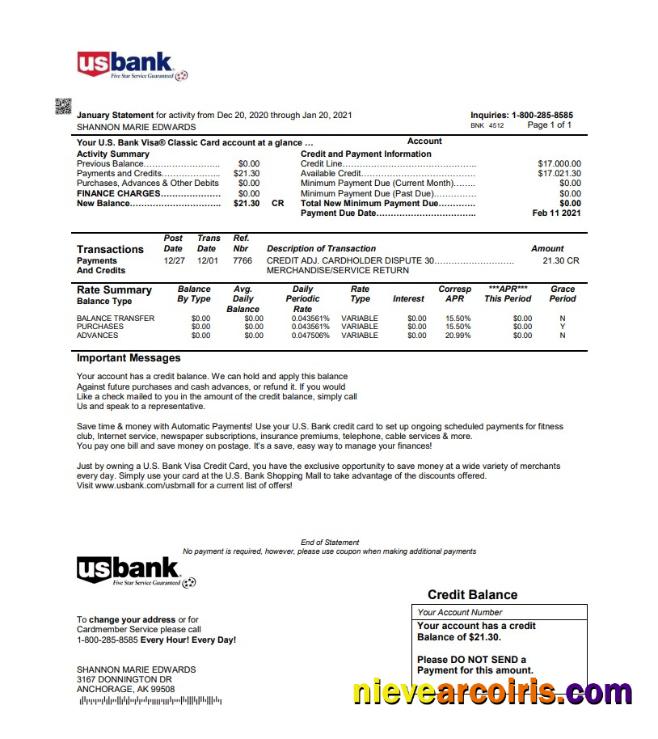 Editable USA U.S. Bank Credit Card Statement Template In Word And PDF Format