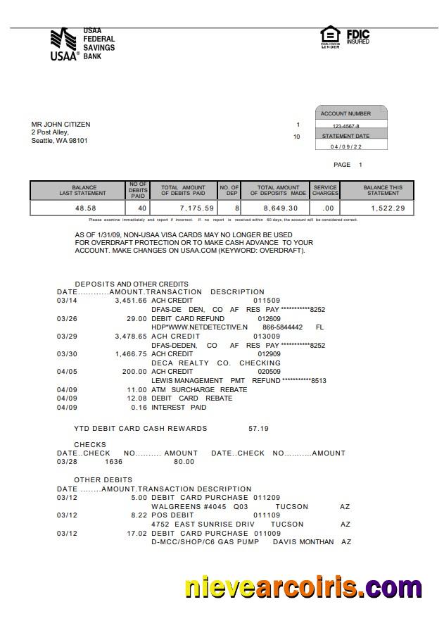 USA USAA Bank Statement 5 Pages Photolook