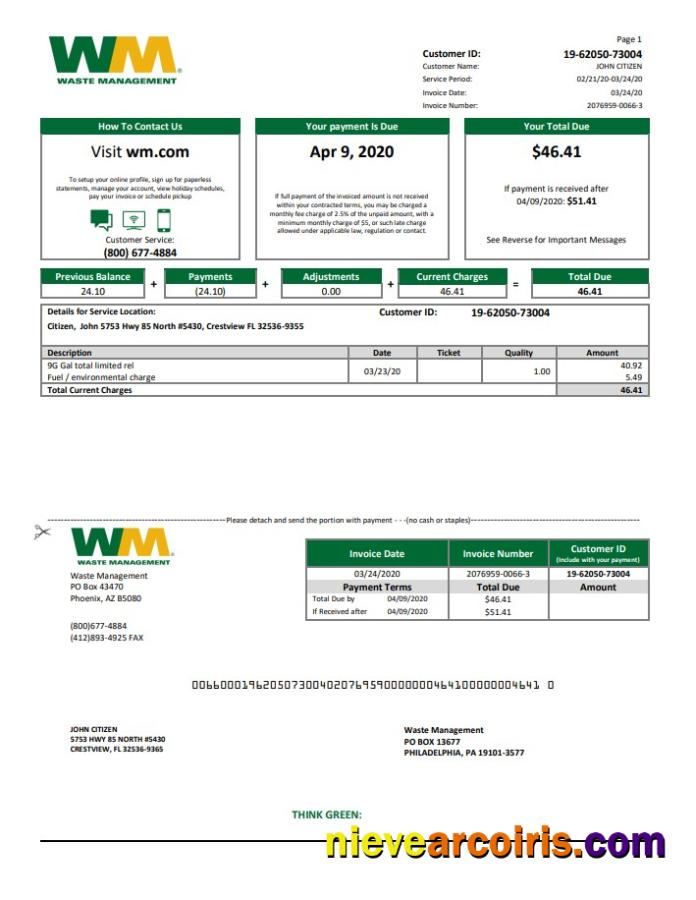 Professional USA Waste Management Bank Statement Template In Word And PDF Format, Good For Address Prove