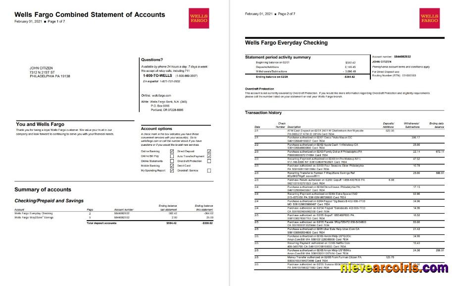 USA Wells Fargo 7 Pages Sample