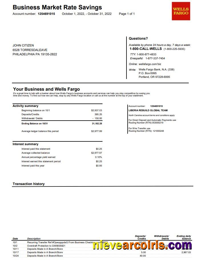 USA Wells Fargo Bank VERSION 2 Template