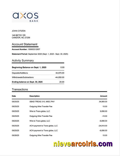 Premium USA Axos Bank Account Statement Word And PDF Template