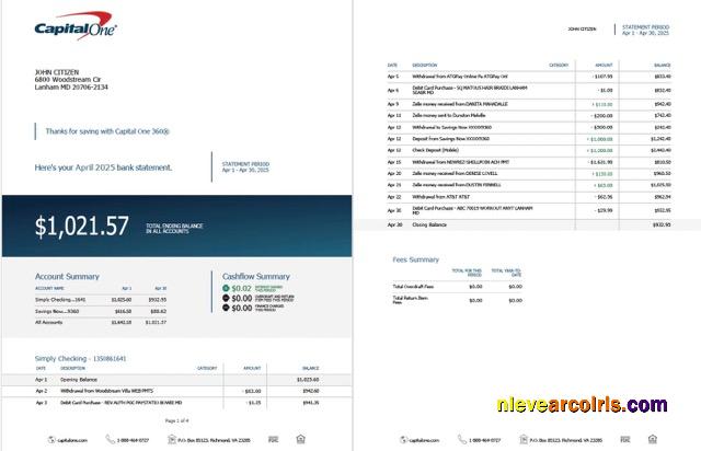 Realistic USA Capital One Statement Account Word And PDF Template, 2 Pages