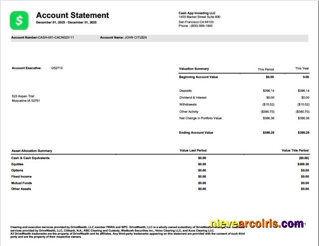 Realistic USA Cash App Investing Account Statement Word And PDF Template