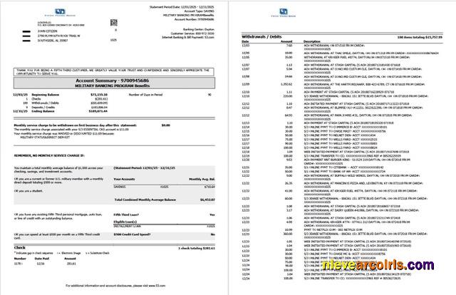 Editable USA Fifth Third Bank Account Statement Word And PDF Template, 2 Pages