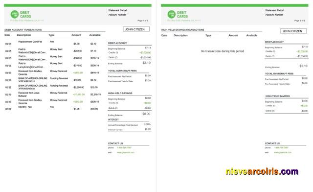 Editable USA Green Dot Account Statement Word And PDF Template, 2 Pages