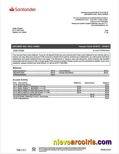 Editable USA Santander Bank Statement Word And PDF Template
