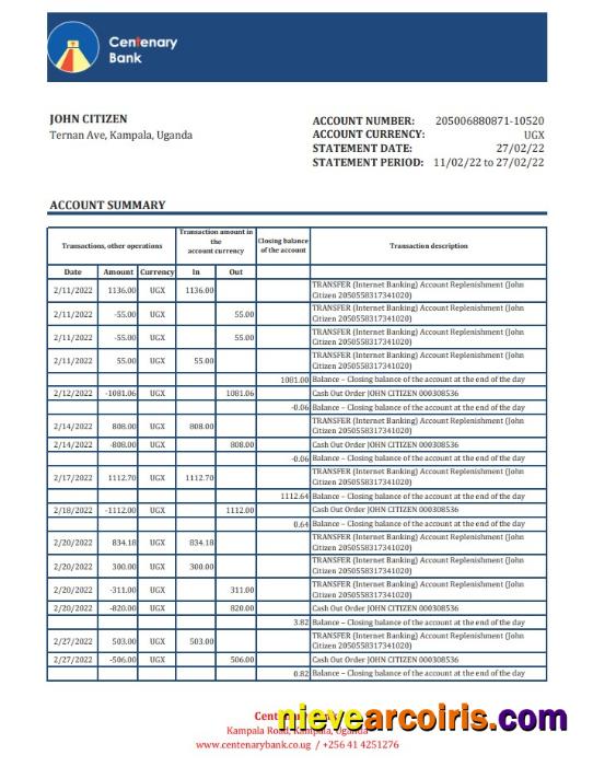 Uganda Centenary Bank Statement Photolook