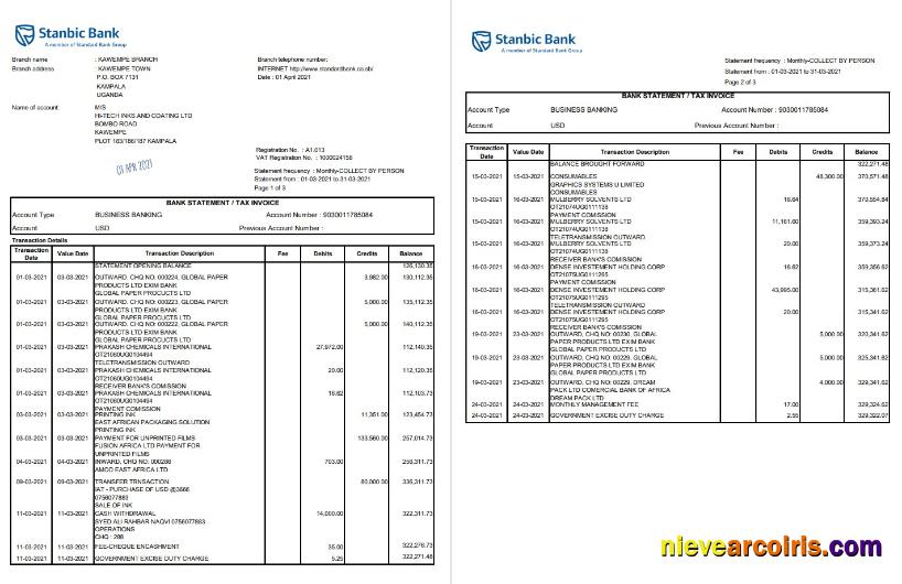 Uganda Stanbic Bank Excel Template